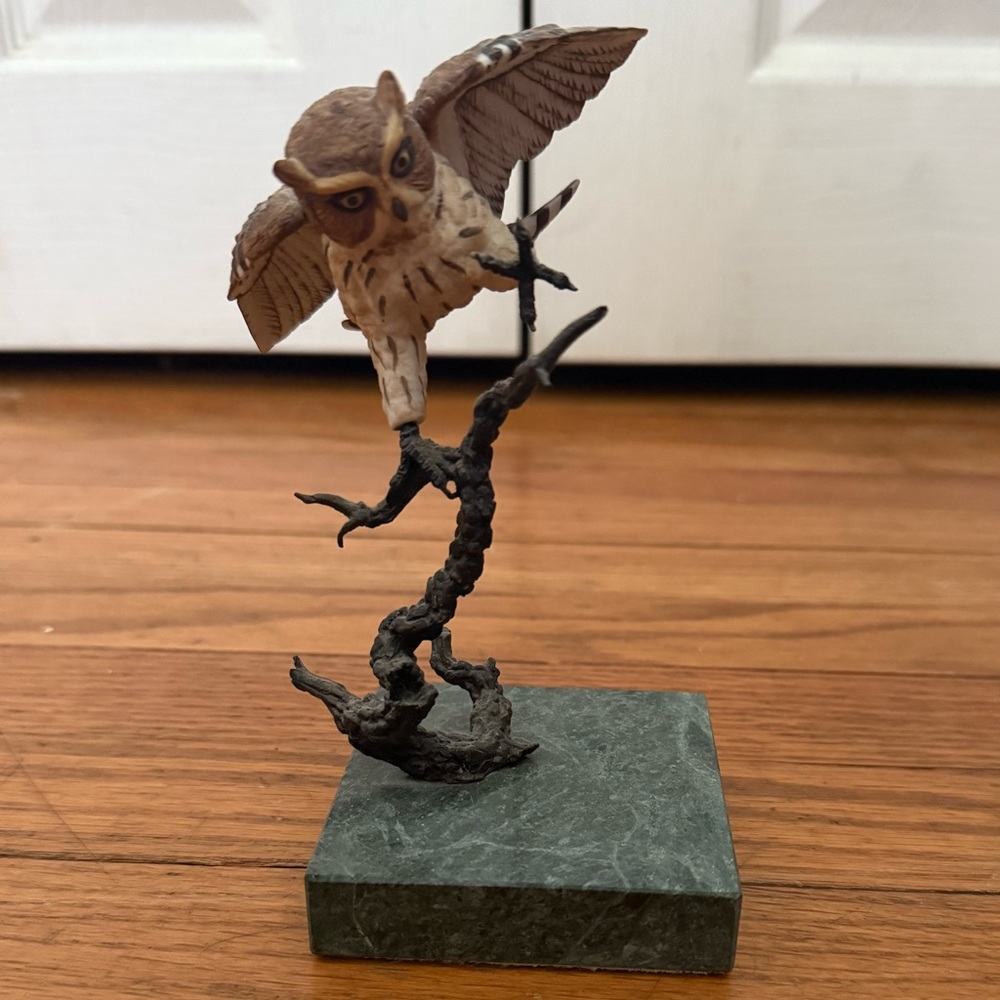 Vintage 1986 Valley Forge Gallery Figurine The Night Watcher Owl on Marble Base